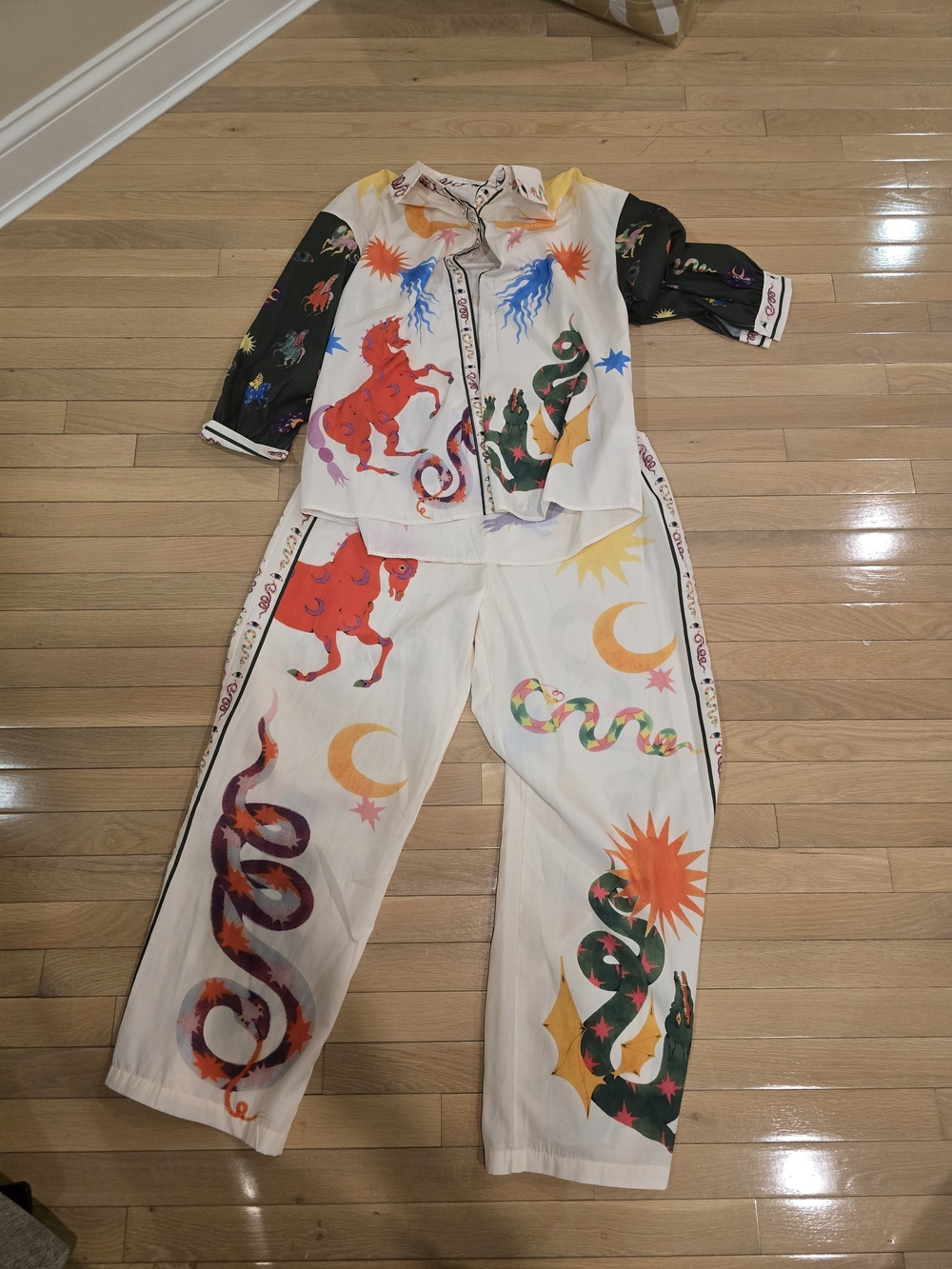 C/MEO Collective Cream Shirt with Blue Orange Yellow Purple Accents